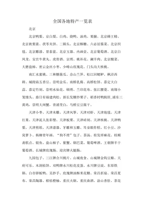 全国各地特产一览表