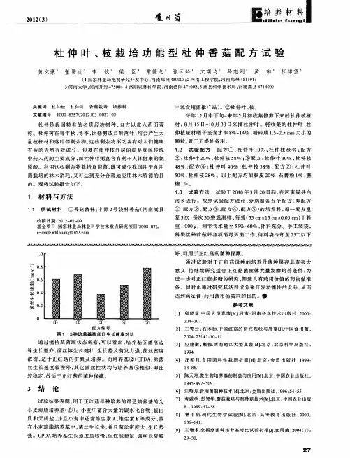 杜仲叶、枝栽培功能型杜仲香菇配方试验