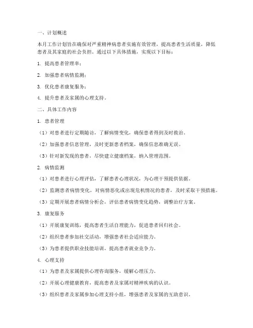 严重精神病每月工作计划
