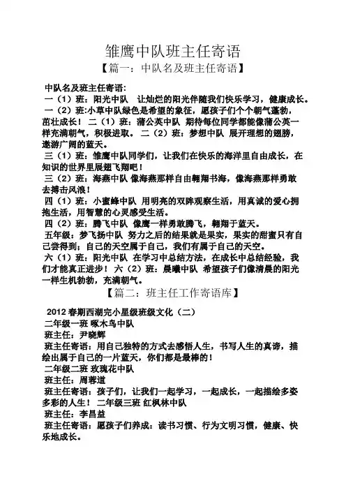 寄语大全之雏鹰中队班主任寄语