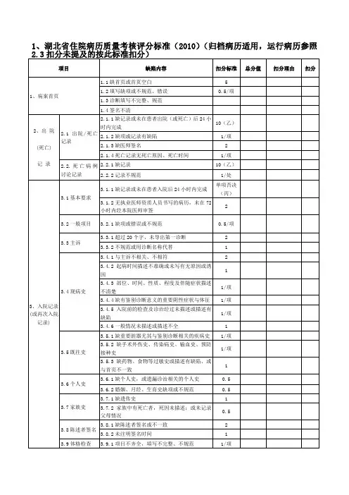 16版病历质量检查标准