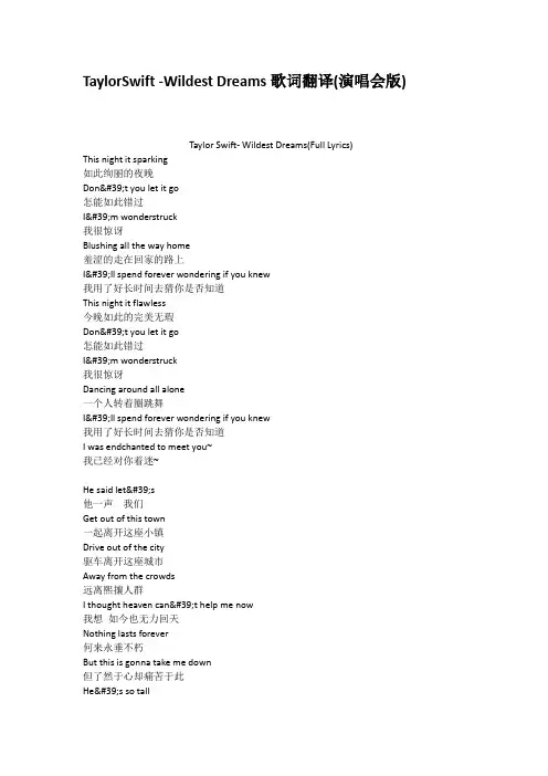 TaylorSwiftWildestDreams歌词翻译演唱会版