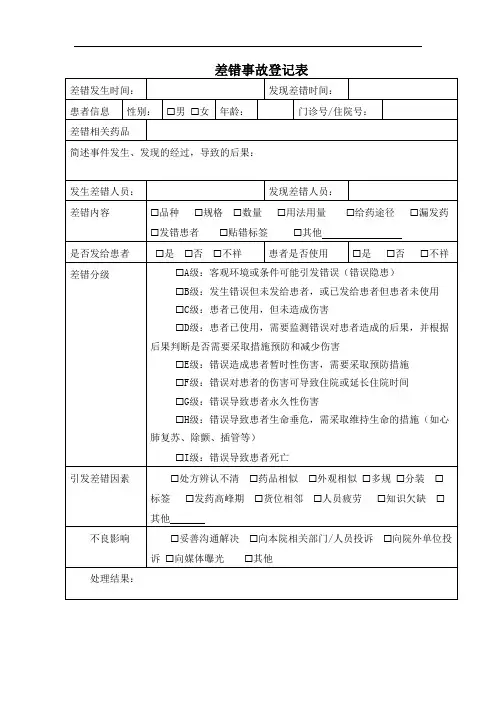 差错事故登记表