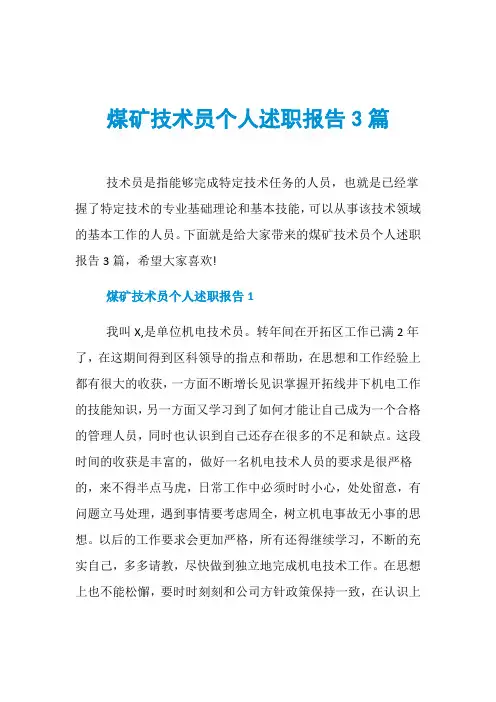 煤矿技术员个人述职报告3篇