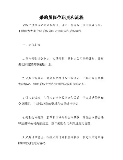 采购员岗位职责和流程