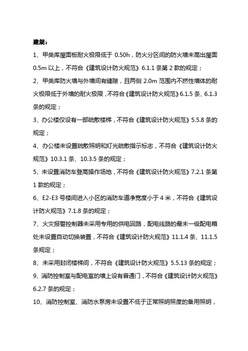 建筑防火相关规范常用条款