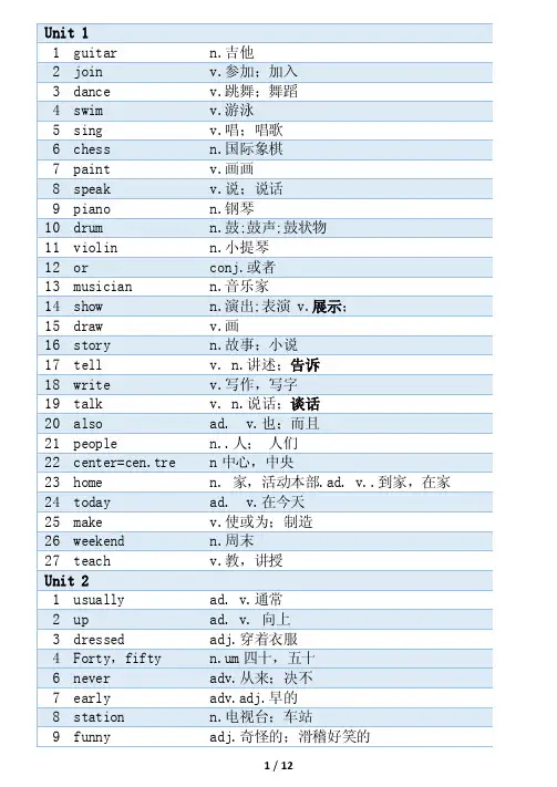 英语词汇小册子-初一七年级下册