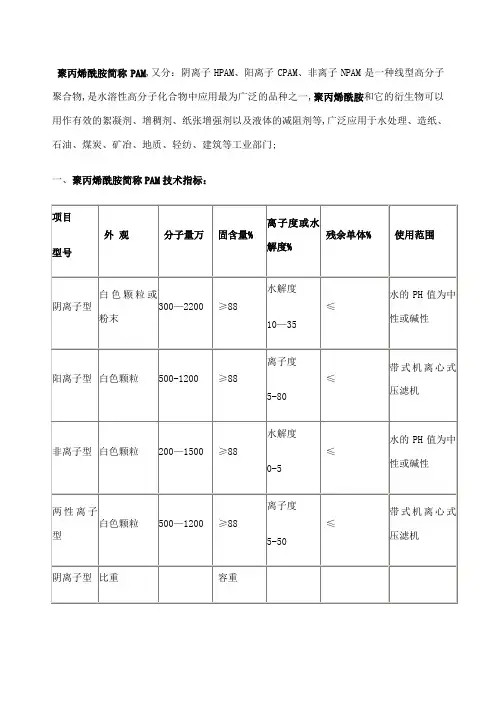 聚丙烯酰胺简称PAM
