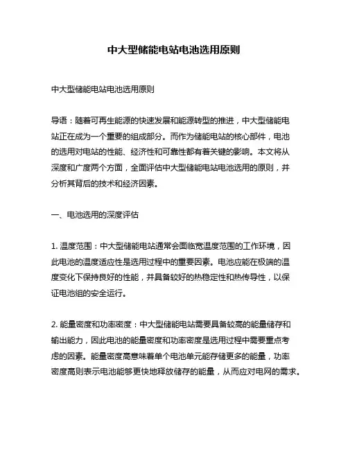 中大型储能电站电池选用原则
