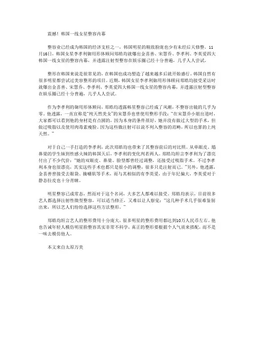 震撼!韩国一线女星整容内幕