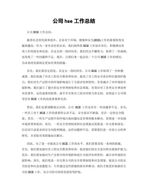 公司hse工作总结