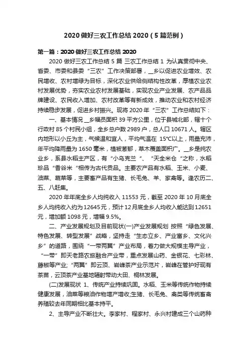 2020做好三农工作总结2020（5篇范例）
