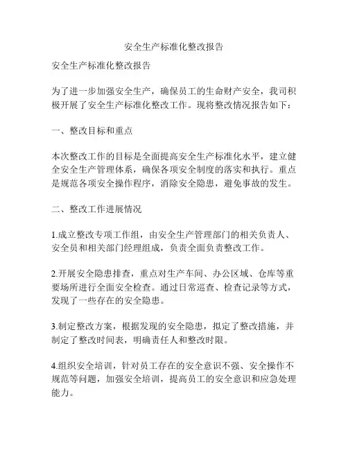 安全生产标准化整改报告