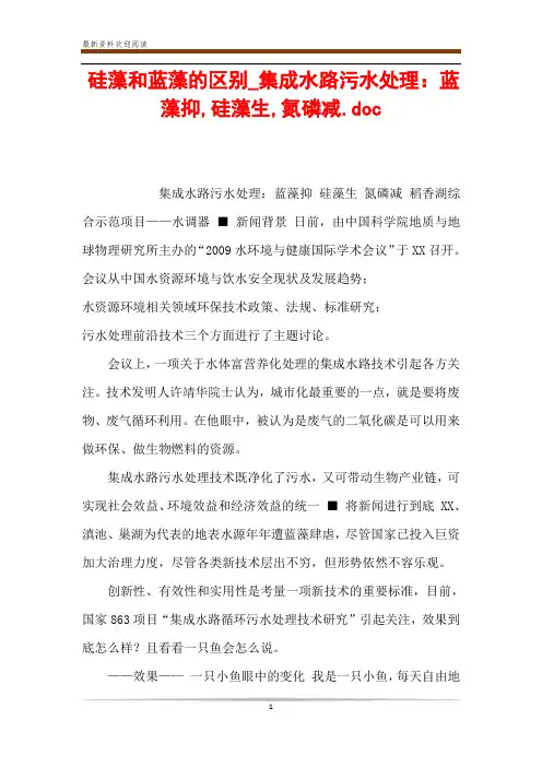 硅藻和蓝藻的区别_集成水路污水处理：蓝藻抑,硅藻生,氮磷减.doc