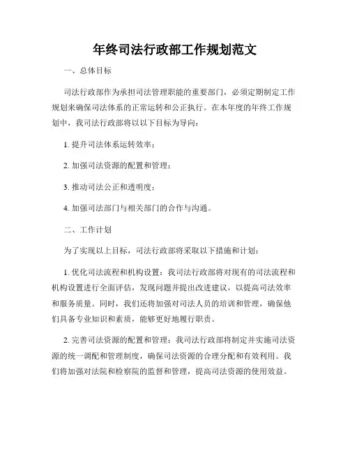 年终司法行政部工作规划范文