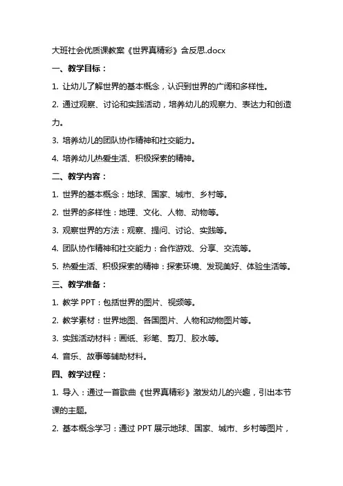 大班社会课教案《世界真精彩》含反思