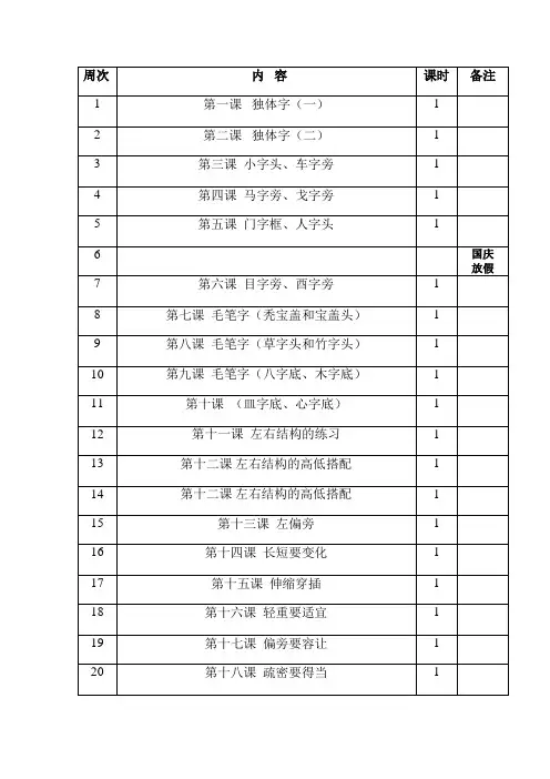书法课时安排表