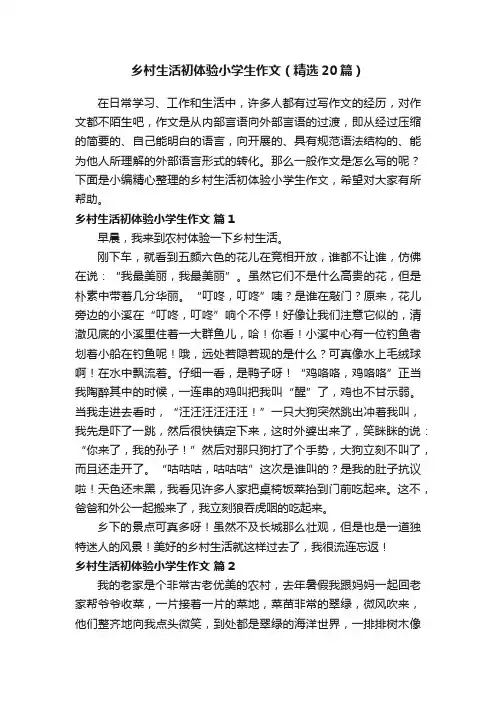乡村生活初体验小学生作文（精选20篇）