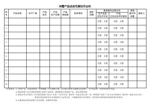 消毒产品进货检查验收台账