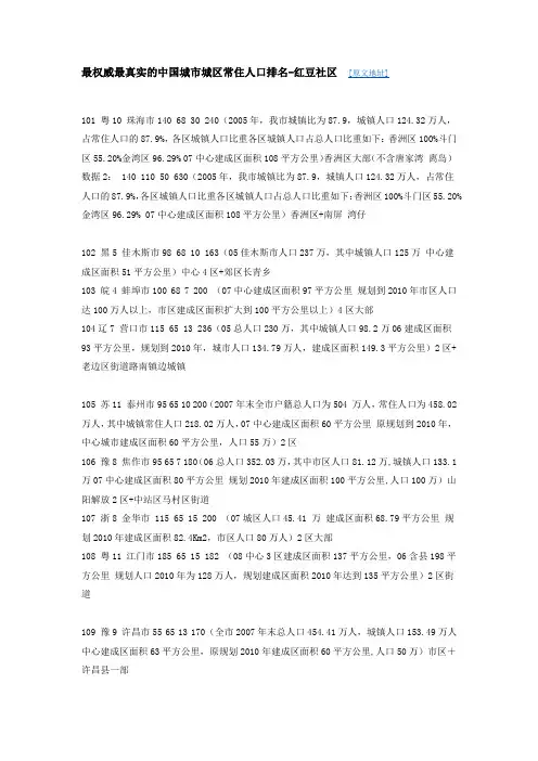 最权威最真实的中国城市城区常住人口排名