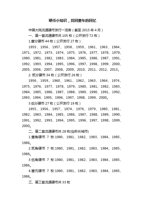 硬币小知识，找回童年的回忆