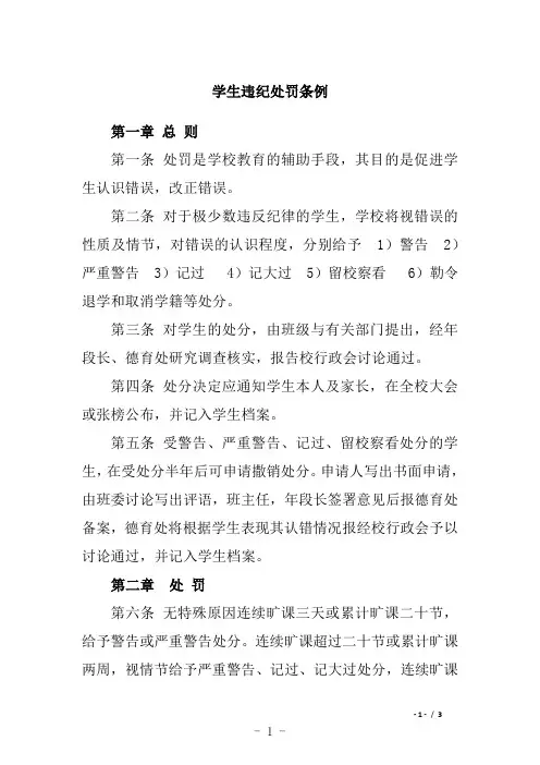 学生违纪处罚条例