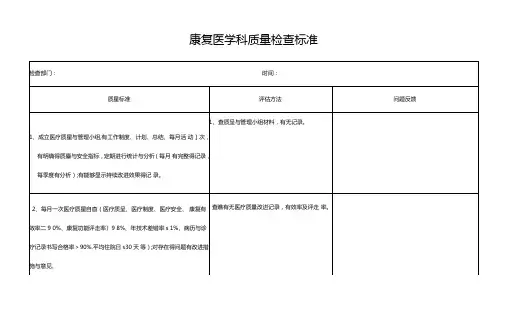 康复医学科质量检查评分标准