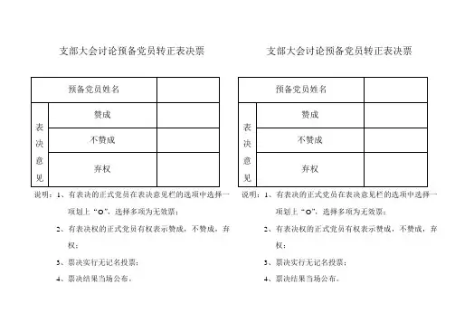 支部大会讨论预备党员转正表决票