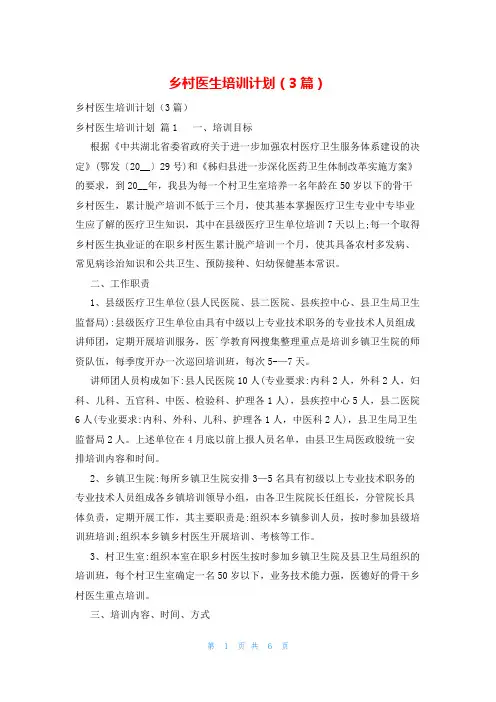 乡村医生培训计划(3篇)