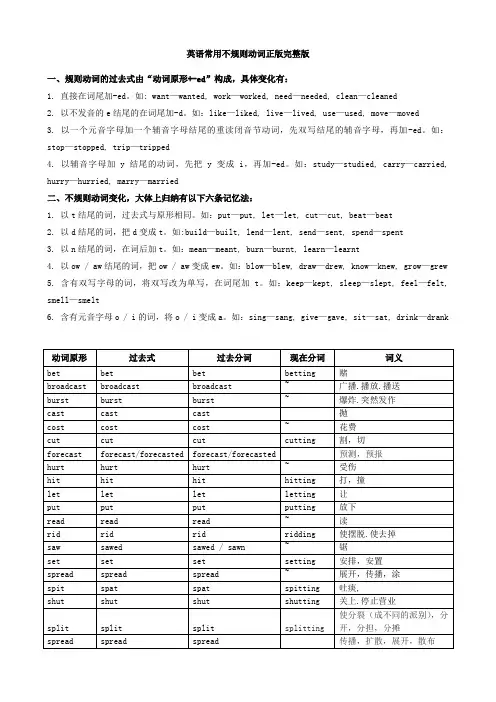英语常用不规则动词表完整打印