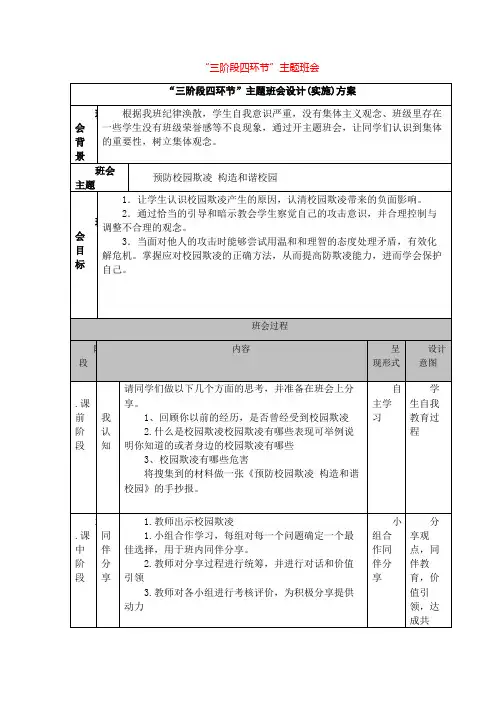 三阶段四环节主题班会设计方案--