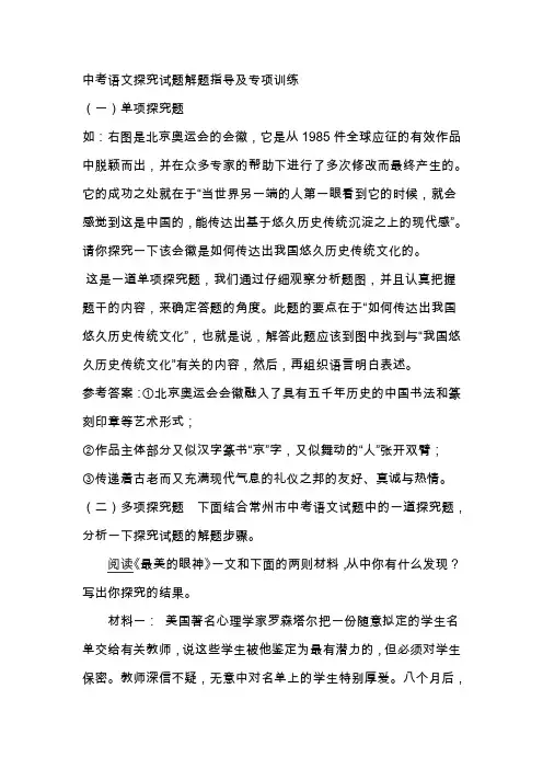 中考语文探究试题解题指导及专项训练试题