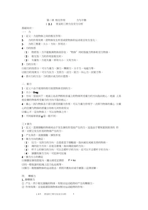 常见的三种力及受力分析方法