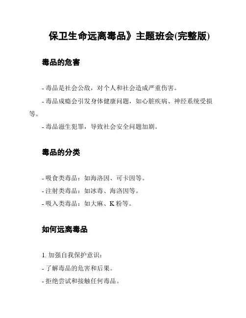 保卫生命远离毒品》主题班会(完整版)