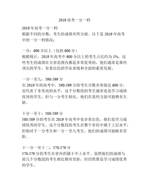 2019高考一分一档