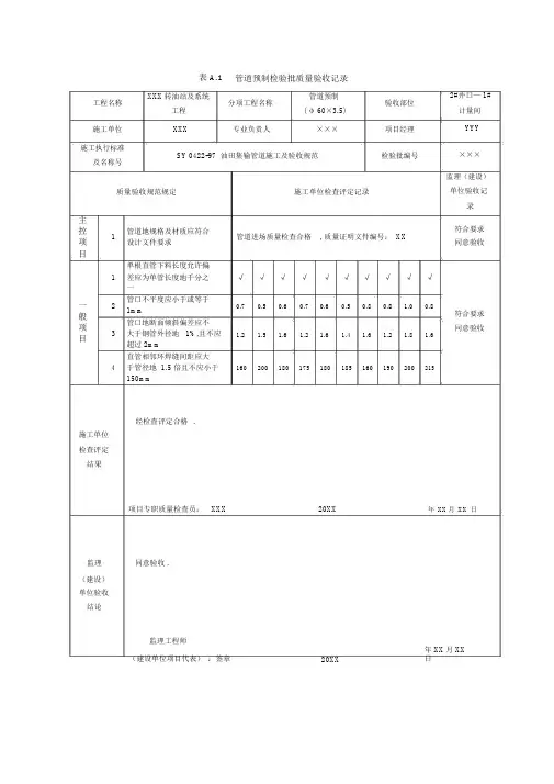 SY油气田集输管道工程质量验收表格