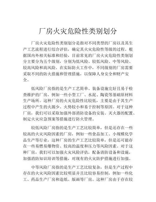 厂房火灾危险性类别划分