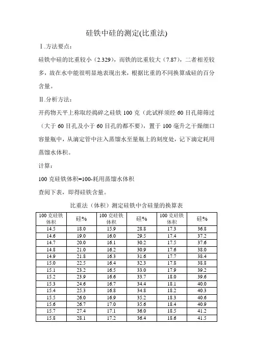 硅铁中硅的测定比重法