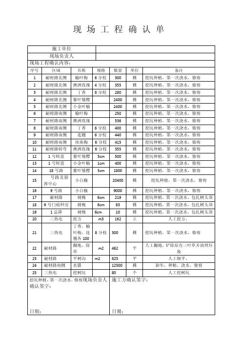 现场工程确认单