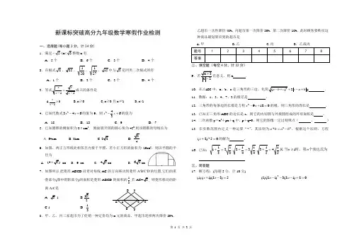 新课标突破高分九年级数学寒假作业检测