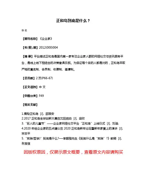正和岛到底是什么？