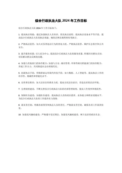 综合行政执法大队2024年工作目标