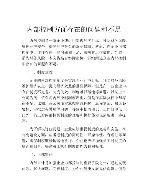内部控制方面存在的问题和不足