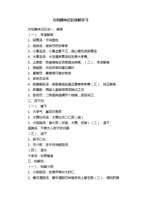 方剂趣味记忆讲解学习