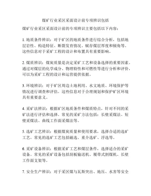 煤矿行业采区采面设计前专项辨识包括