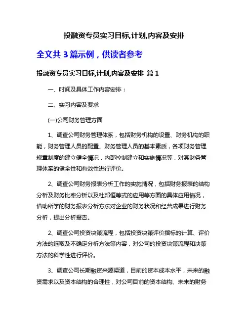 投融资专员实习目标,计划,内容及安排
