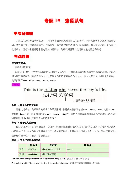 【中考英语考点详解+专项训练】专题19  定语从句 (解析版)
