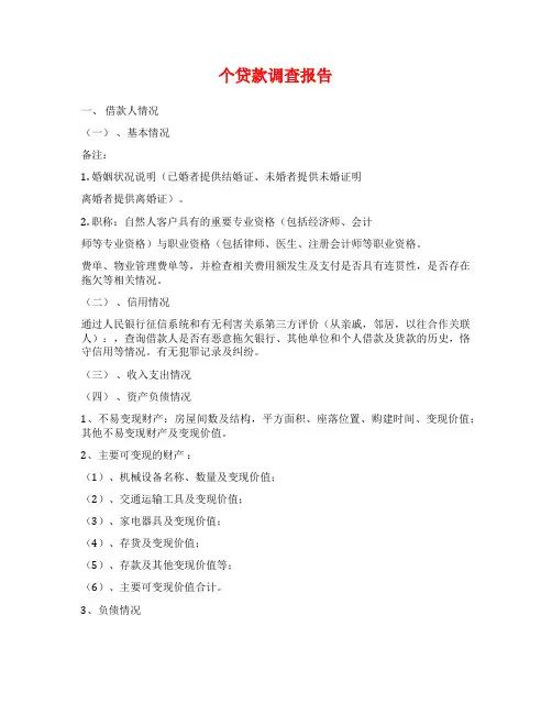 个贷款调查报告范文