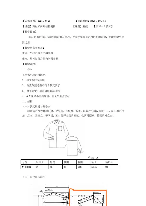 服装专业精品教案：男衬衫前片