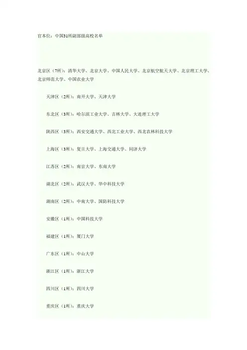 中国32所副部级高校